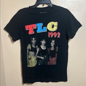 TLC Black Graphic Tee with Red, Blue, Yellow Accents
